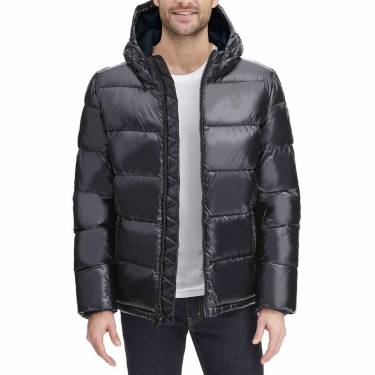 Black and Green Hooded Puffer Jacket for Men Polyester with Zip Closure Manufacturers, Suppliers, Exporters, Importers in Faisalabad