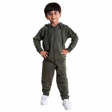 Casual Kids Hooded Tracksuit in Military Green Cotton Fleece with Full Sleeves Manufacturers, Suppliers, Exporters, Importers in San Diego