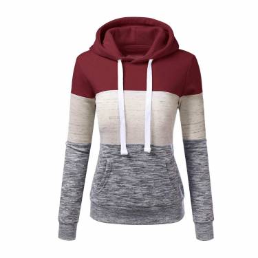 Chic Women Cotton Blend Pullover Hoodie Slim Fit Hooded Neck Color Block Pattern Manufacturers, Suppliers, Exporters, Importers in San Diego