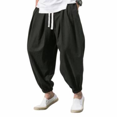 Comfortable Loose Fit Black Harem Style Joggers for Men with Drawstring and Elastic Waist Closure Manufacturers, Suppliers, Exporters, Importers in San Diego