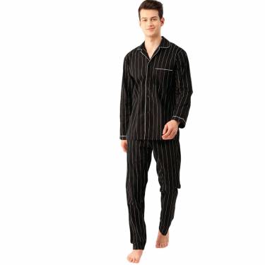 Comfortable Pure Cotton Mens Nightwear in Black with Elegant Striped Design and Regular Fit Manufacturers, Suppliers, Exporters, Importers in Spain