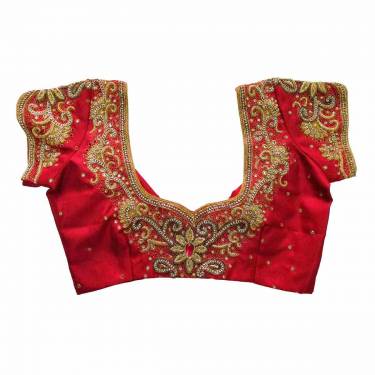 Fitted Multi Color Zari Work Blouse Cotton Half Sleeves Round Neck Hook and Eye Closure Perfect for Ceremonial Occasions Manufacturers, Suppliers, Exporters, Importers in San Diego