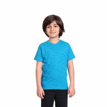 Kids Blue Solid Woven Cotton V Neck T-Shirt with Regular Short Sleeves Manufacturers, Suppliers, Exporters, Importers in San Diego