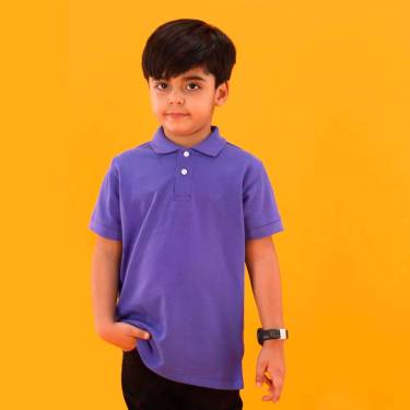 Kids Dark Purple Cotton Polo Shirt Half Sleeves Regular Fit with Button Closure Solid Pattern Manufacturers, Suppliers, Exporters, Importers in Spain