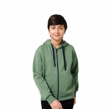 Kids Green Fleece Full Sleeve Sweatshirt with Hooded Neck and Solid Pattern Manufacturers, Suppliers, Exporters, Importers in San Diego