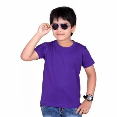 Kids Purple Solid Cotton Blend T-Shirt with Half Sleeves and Round Neck Manufacturers, Suppliers, Exporters, Importers in San Diego