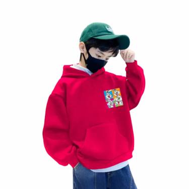 Kids Red Graphic Print Cotton Hooded Neck Sweatshirt with Full Sleeves and Kangaroo Pocket Manufacturers, Suppliers, Exporters, Importers in San Diego