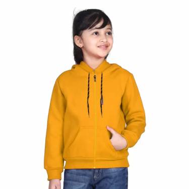 Kids Yellow Pure Cotton Hooded Neck Full Sleeve Zipper Sweatshirt for Casual Wear Manufacturers, Suppliers, Exporters, Importers in San Diego