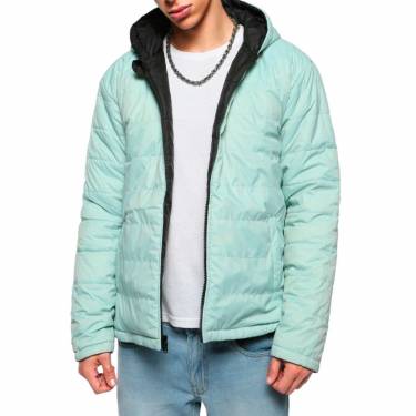 Mens Oversized Reversible Puffer Jacket in Green Polyester Fabric with Hooded Neck and Solid Pattern Manufacturers, Suppliers, Exporters, Importers in Faisalabad
