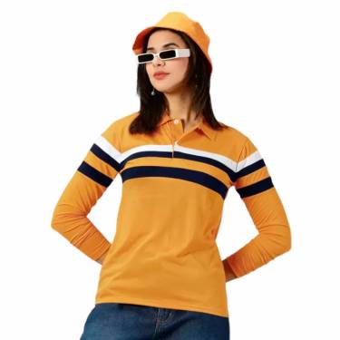 Mustard Yellow Striped Polo Shirt with Polo Collar Cotton Regular Fit Full Sleeves Casual Wear Manufacturers, Suppliers, Exporters, Importers in San Diego