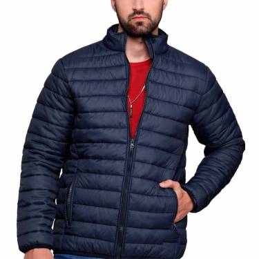 Navy Blue Puffer Jacket for Men with Stand Collar and Full Sleeves in Nylon Fabric Manufacturers, Suppliers, Exporters, Importers in Faisalabad