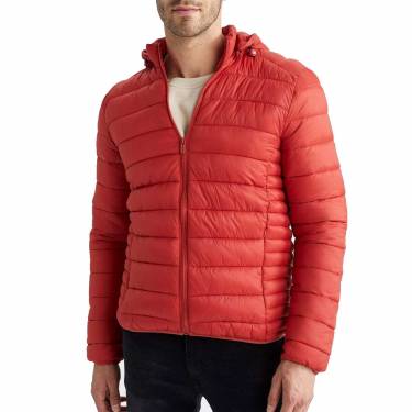 Stylish Mens Puffer Jacket in Black and Red Slim Fit with Hooded Neck and Solid Pattern Manufacturers, Suppliers, Exporters, Importers in Faisalabad