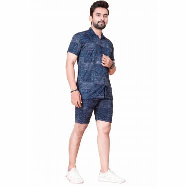 Stylish Navy Blue Printed Nightwear for mens with Regular Fit and V Neck Design in Lycra Cotton Manufacturers, Suppliers, Exporters, Importers in Spain