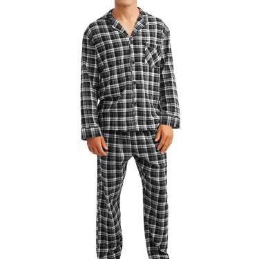 Trendy Black Full Sleeve Cotton Flannel Night Suit Set in Checkered Pattern for All Sizes Manufacturers, Suppliers, Exporters, Importers in Spain