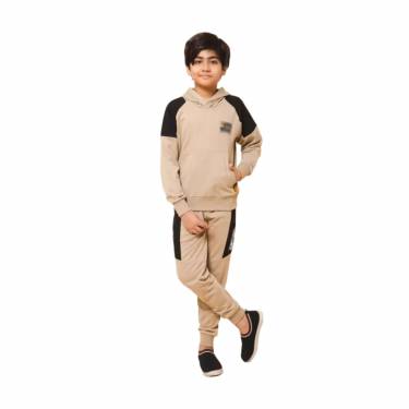 Trendy Cotton Blend Kids Tracksuit in Beige with Pullover Closure and Colorblock Pattern Manufacturers, Suppliers, Exporters, Importers in San Diego