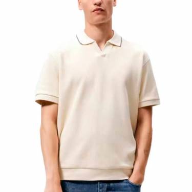 Trendy Off White Cotton Blend Mens Polo Neck Shirt with Oversized Fit and Half Sleeve Manufacturers, Suppliers, Exporters, Importers in Portugal