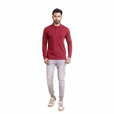 Versatile Maroon Mens Polo Neck Shirt with Dom Neck Style Full Sleeves and Regular Fit Manufacturers, Suppliers, Exporters, Importers in Portugal
