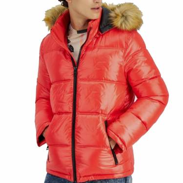 Winter Faux Fur Collar Puffer Jacket for Men Slim Fit with Hooded Neck Zip Closure and Long Sleeves Manufacturers, Suppliers, Exporters, Importers in Faisalabad
