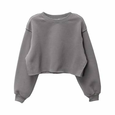 Women Grey Cropped Sweatshirt Soft Cotton Long Sleeve Casual Solid Design Manufacturers, Suppliers, Exporters, Importers in Spain