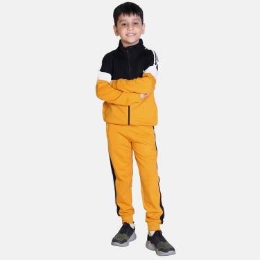 Yellow Cotton Kids Tracksuit with Long Sleeves and Zip Closure for Sports and Casual Wear Manufacturers, Suppliers, Exporters, Importers in San Diego